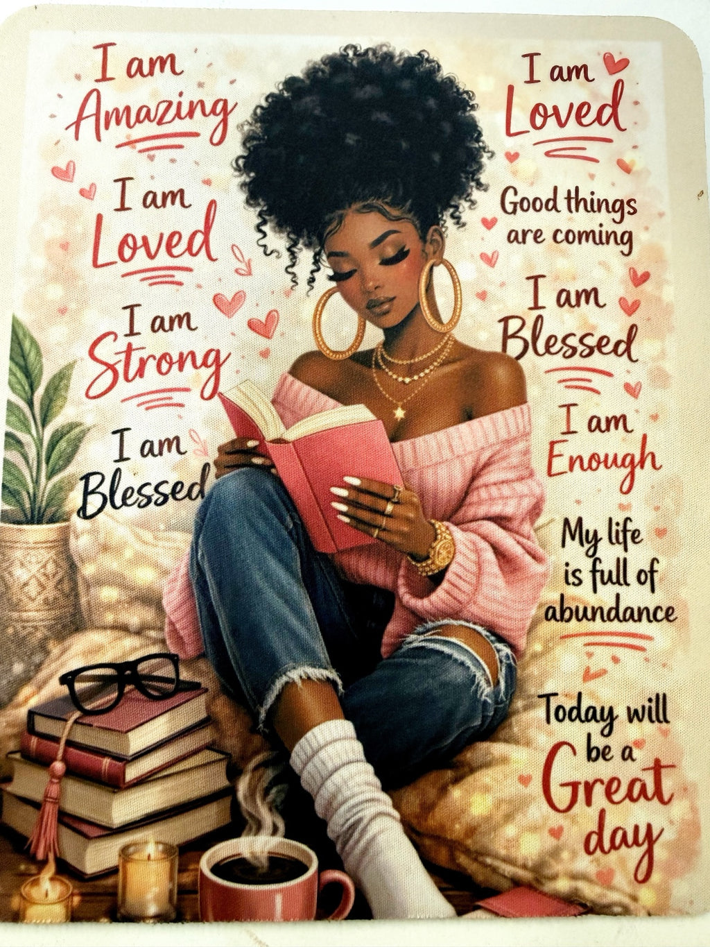 Affirmation Mouse Pad for Black Women – “I Am Loved, Strong & Enough” Self-Care Desk Accessory